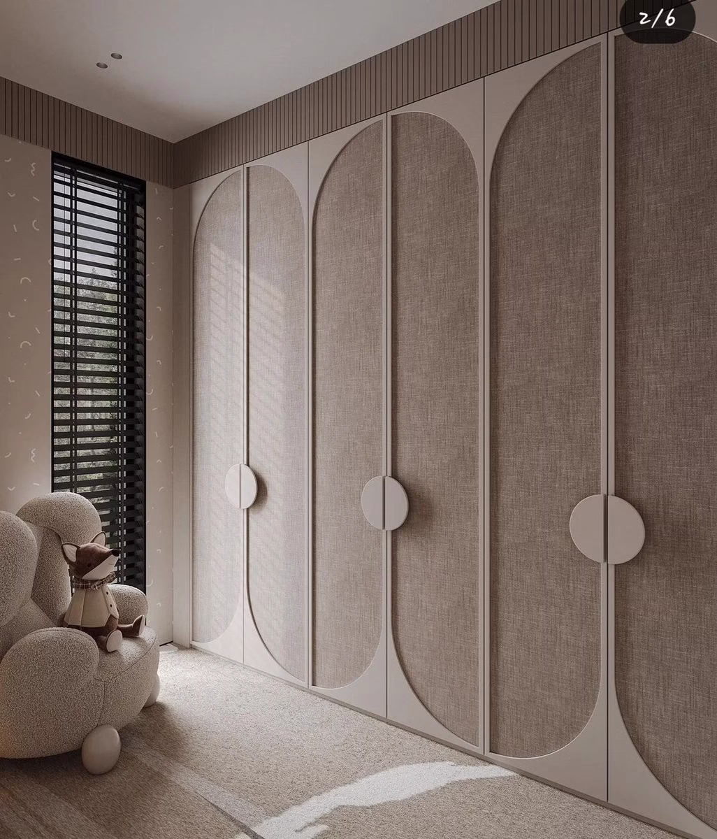 Japandi beige wardrobe with low-contrast shutters that keep a small bedroom calm, Bangalore