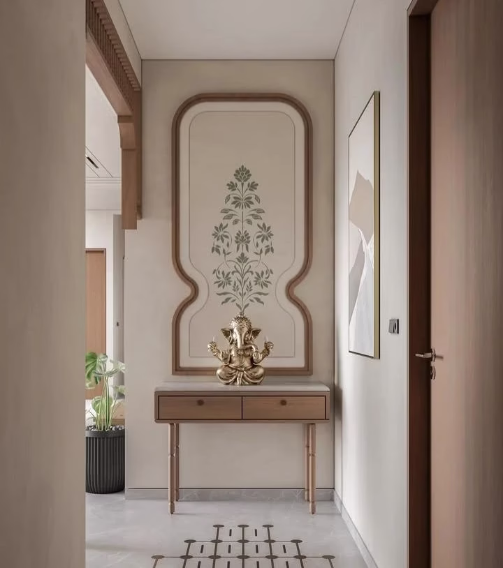 premium-traditional-minimalistic-foyer-unit-design-with-idol-bangalore-the-aangan-story